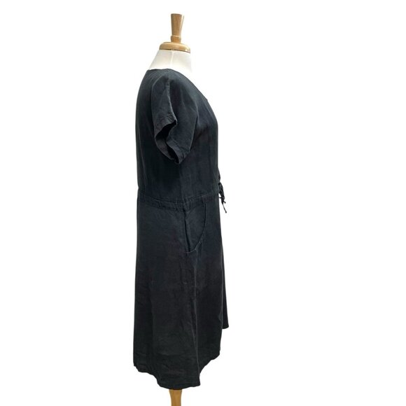 100% Linen Round Neck Cinched Waist Shirt Dress Washed Black size Small/Medium - Picture 4 of 8